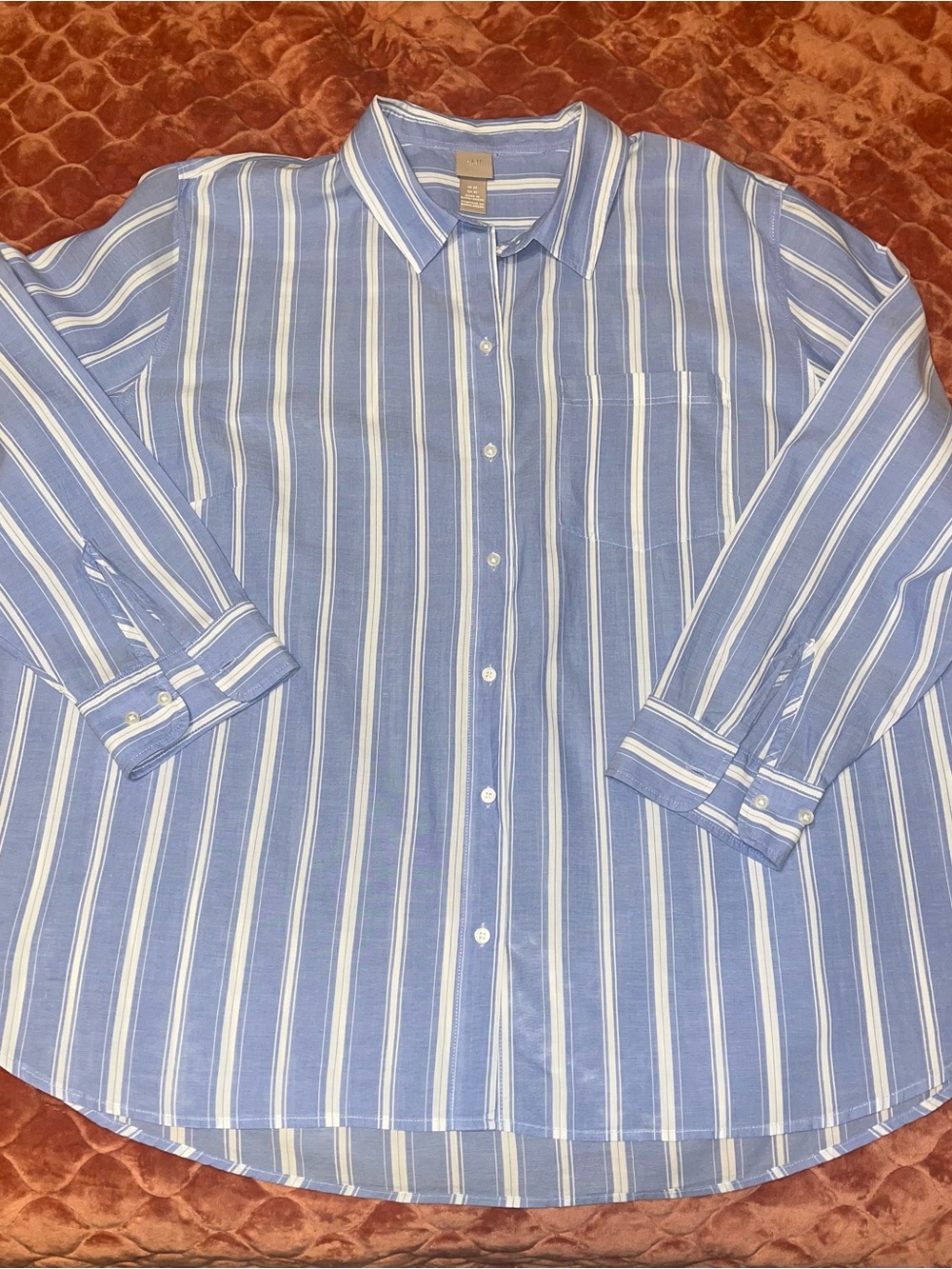 H & M Classic Blue Cotton Stripe womens Button-Up Shirt